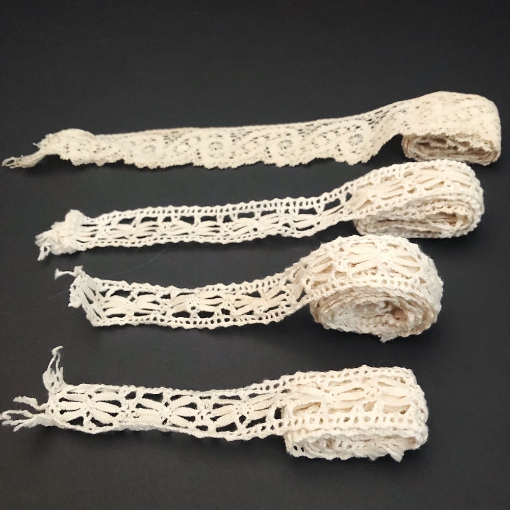 4 Rolls /Pieces of Vintage Hand Tatted Lace Pretty